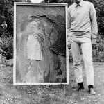 Syd Barrett poses with one of his paintings