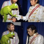 Michael Jackson meeting Kermit the Frog and Jim Henson, 1984.
