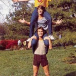 Patrick Swayze, Rob Lowe and C. Thomas Howell on the set of The Outsiders.