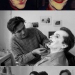 Jack Nicholson getting his makeup done to be the Joker in Batman.