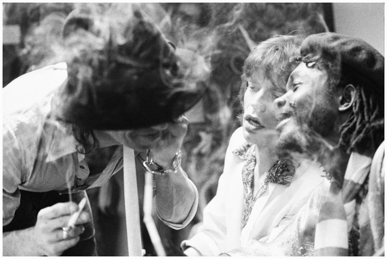 Keith Richards, Mick Jagger and Peter Tosh backstage at Saturday Night