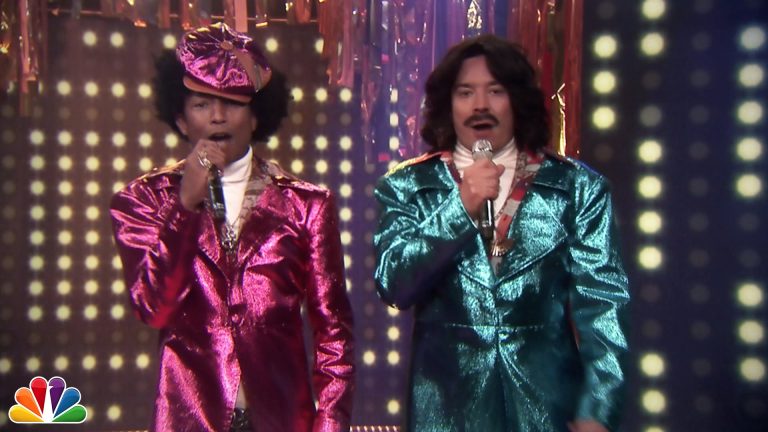 Jimmy Fallon and Pharrell Williams perform as Afro & Deziak