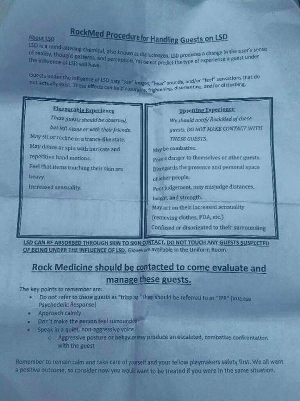 Grateful Dead’s Security Sheet on how to deal with people on LSD