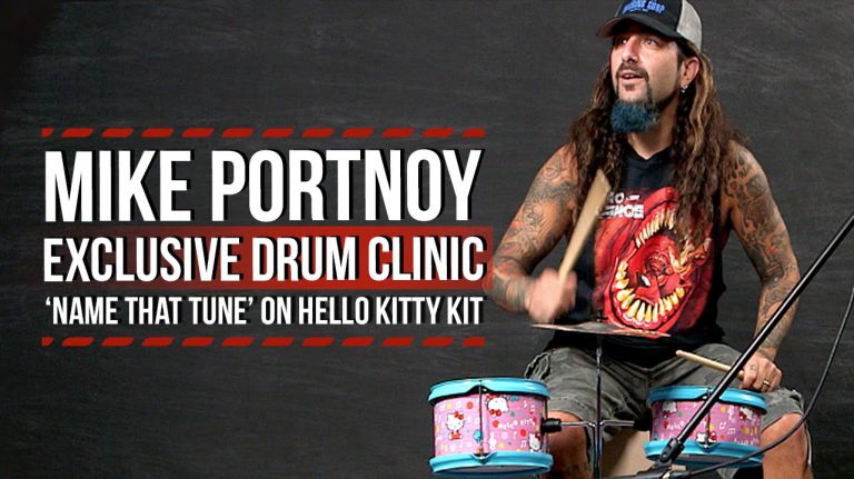 Mike Portnoy gets behind a Hello Kitty drum kit for a game of ‘Name That Tune’