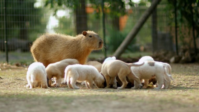 Abandoned Puppies Running Towards Their Mom…A Capybara?