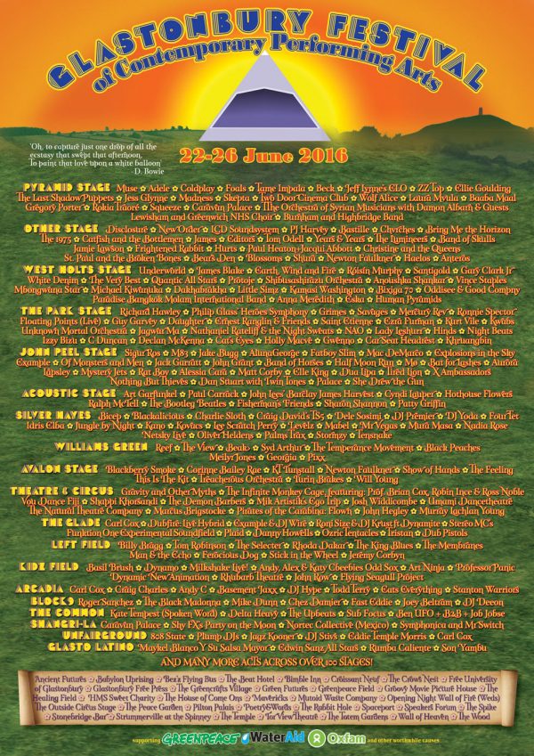 Here's the full Glastonbury lineup. I can only imagine handling guest