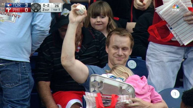 Dad Catches Foul Ball While Holding Sleeping Daughter