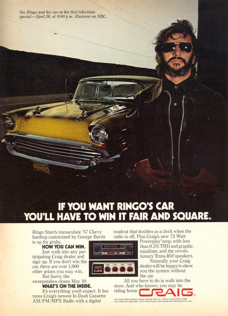 Win Ringo Starr’s immaculate ’57 Chevy hardtop! Craig Car Audio, 1978.