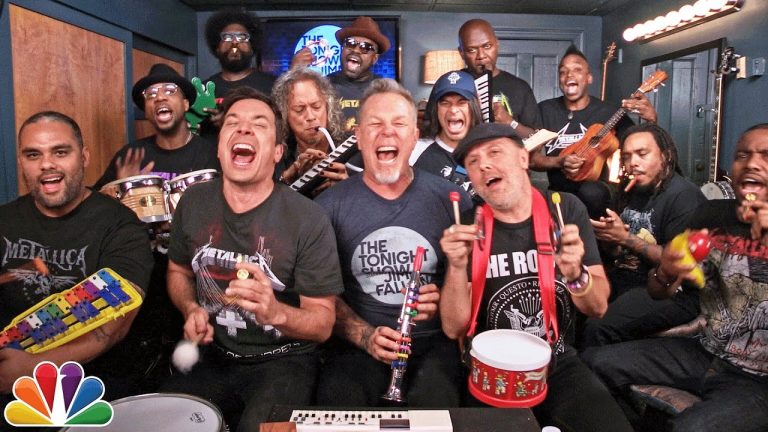 Jimmy Fallon, Metallica & The Roots Sing “Enter Sandman” With Classroom Instruments