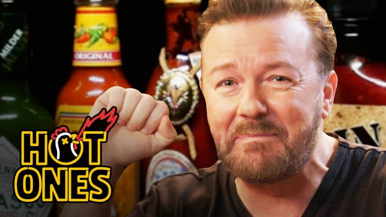 Ricky Gervais Attempts the ‘Hot Ones’ Spicy Wing Challenge