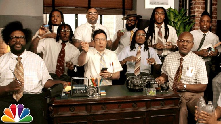 Jimmy Fallon and The Roots perform “Bad and Boujee” with Migos and office supplies