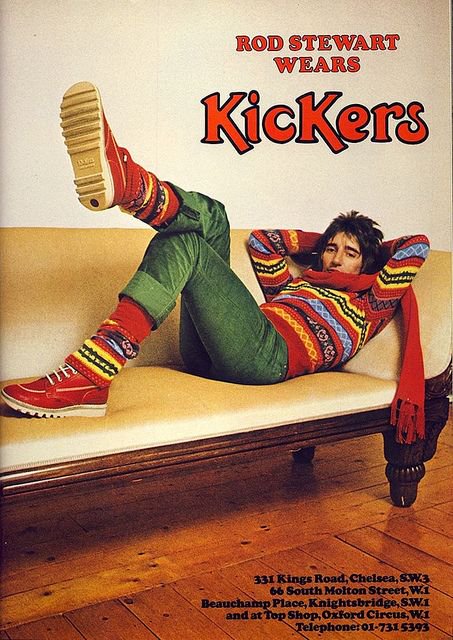 Rod Stewart wears Kickers Shoes, 1975
