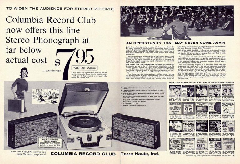 “This fine Stereo Phonograph at far below actual cost… yours for only $7.95” – Columbia Record Club ad, 1962