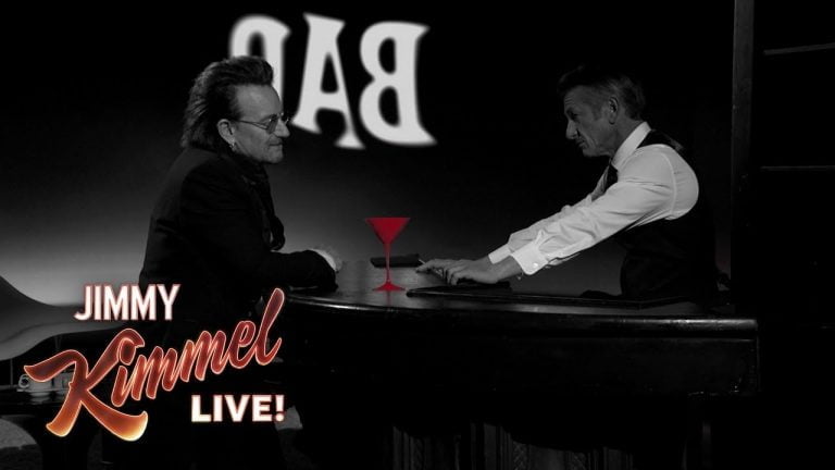Bono & Chris Martin Cover ‘One For My Baby’ for AIDS Charity on Jimmy Kimmel With Sean Penn In A Cameo