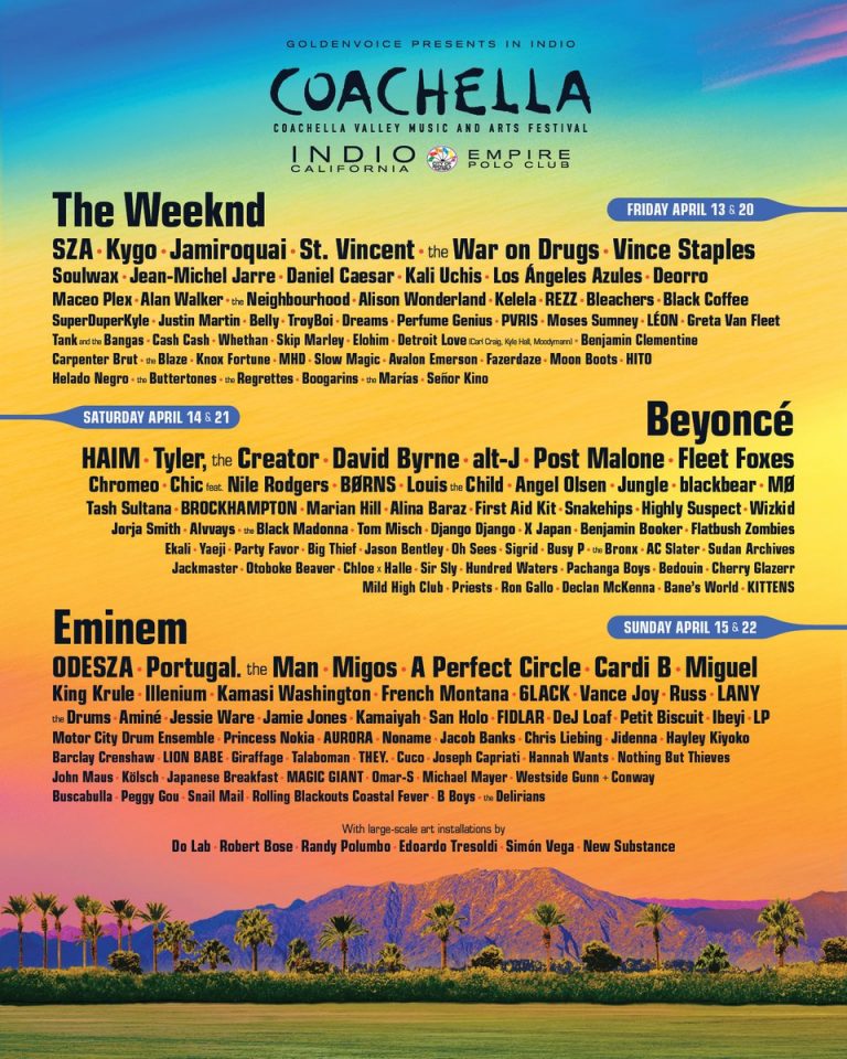 Beyoncé, The Weeknd and Eminem Headline Coachella 2018