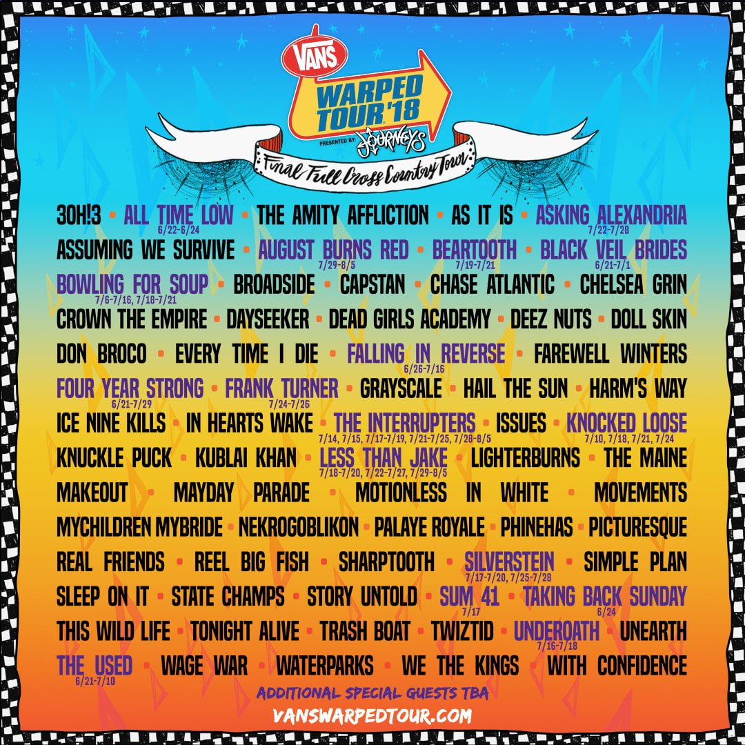 De schuld geven Makkelijk te lezen dans 2018 Vans Warped Tour Lineup Revealed - That Eric Alper