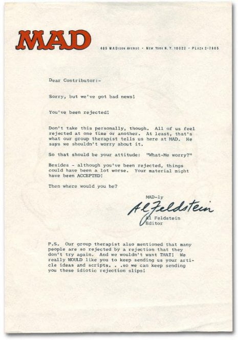 MAD Magazine sent the best rejection letters.