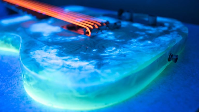 Here’s A Telecaster Electric Epoxy Guitar Build with Udon Noodles that glows in the dark