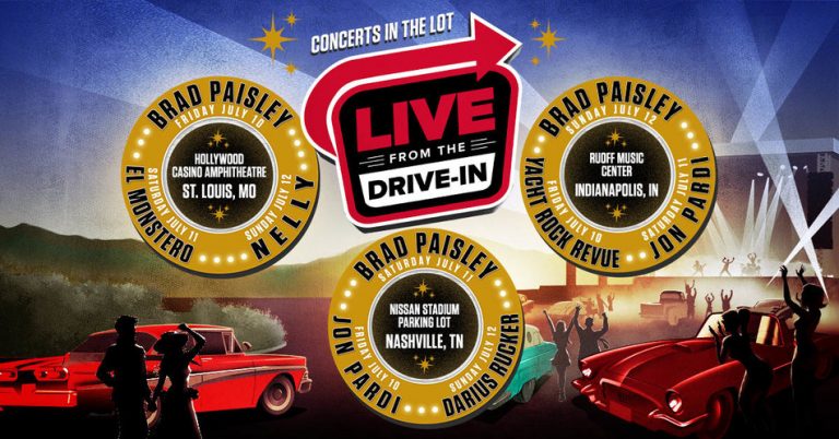 Brad Paisley To Headline Live Nation’s First Ever ‘Live From The Drive-In’ Concert Series In The U.S. With Darius Rucker, El Monstero, Jon Pardi, Nelly, And Yacht Rock Revue