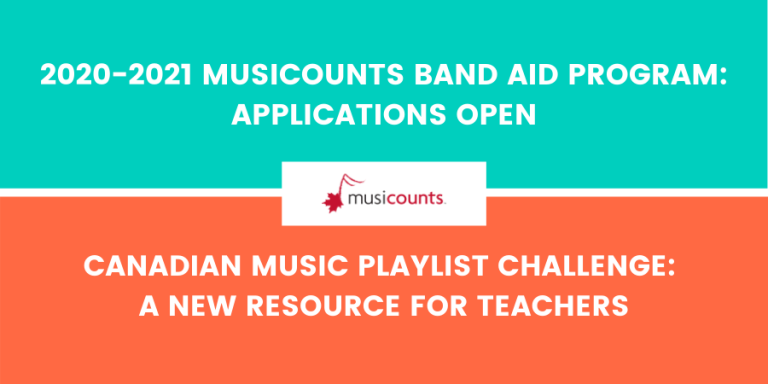 MusiCounts Band Aid Program Applications & The Canadian Music Playlist Challenge Are Now Open.