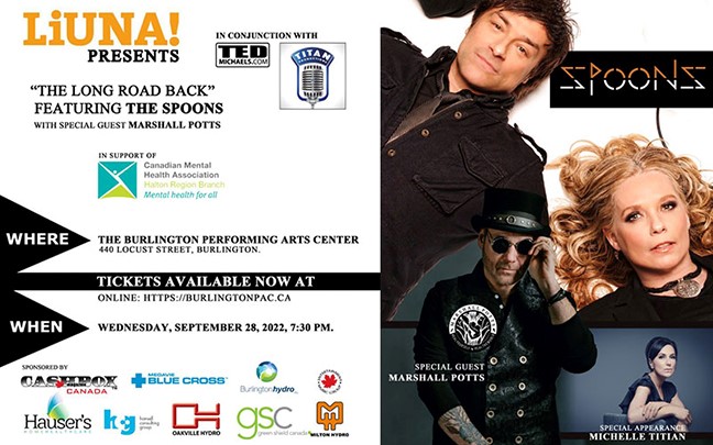 The Spoons & Broadcaster Ted Michaels Team Up for CMHA Fundraiser Sept 28 @ Burlington PAC