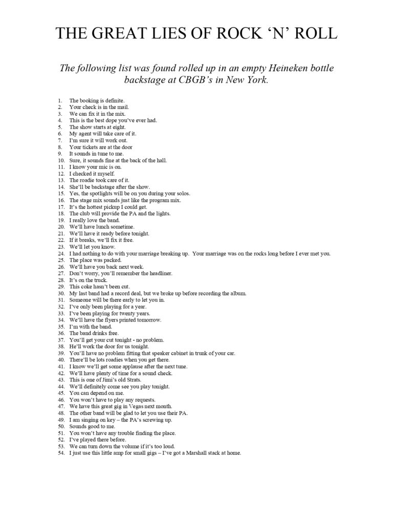 The Great Lies Of Rock “N” Roll