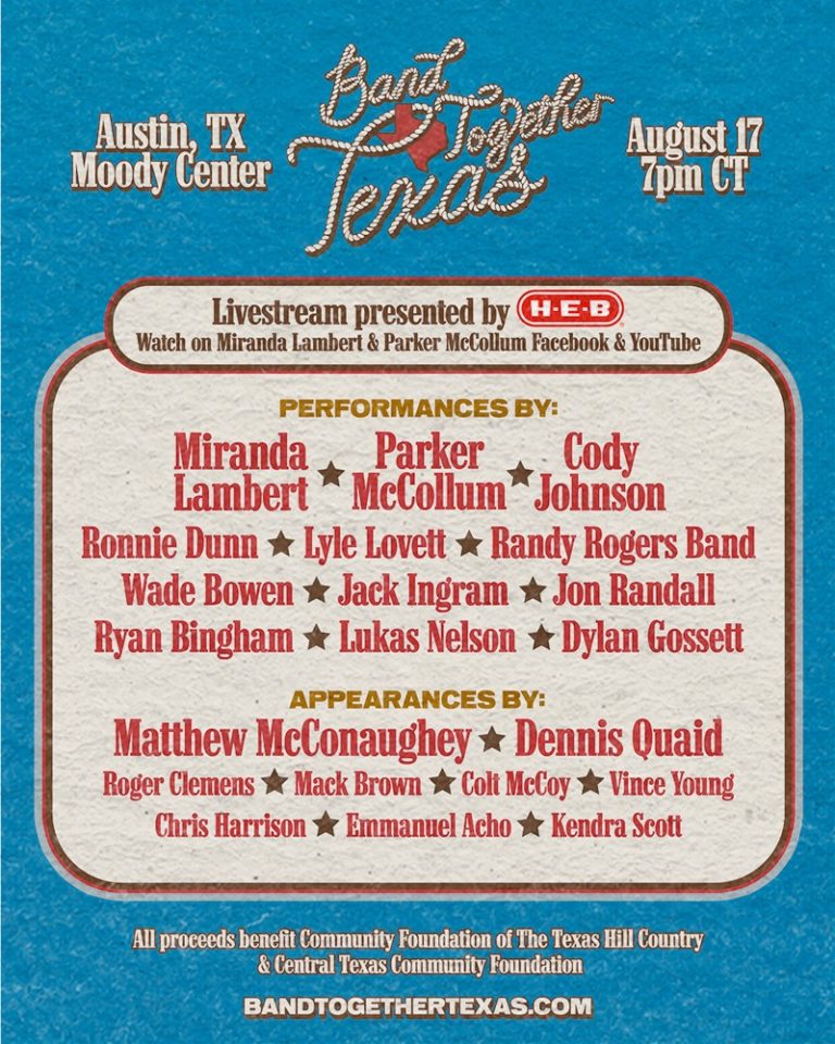 Band Together Texas to Livestream Miranda Lambert & Parker McCollum’s All-Star Benefit Concert