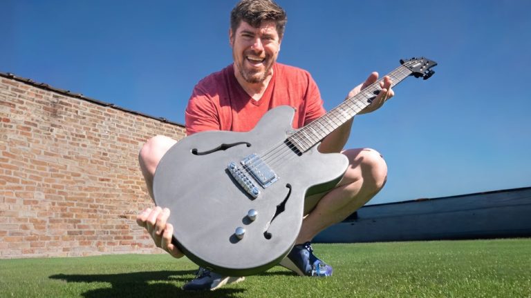 Rob Scallon Builds A Semi-Hollow Concrete Guitar Inspired By The Gibson ES-335
