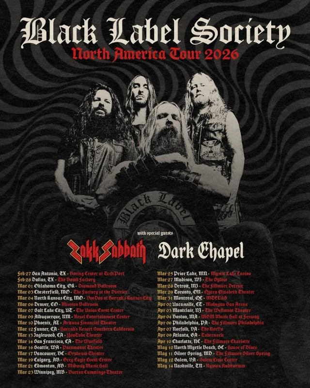 Black Label Society, Zakk Sabbath And Dark Chapel Ignite 2026 North American Tour
