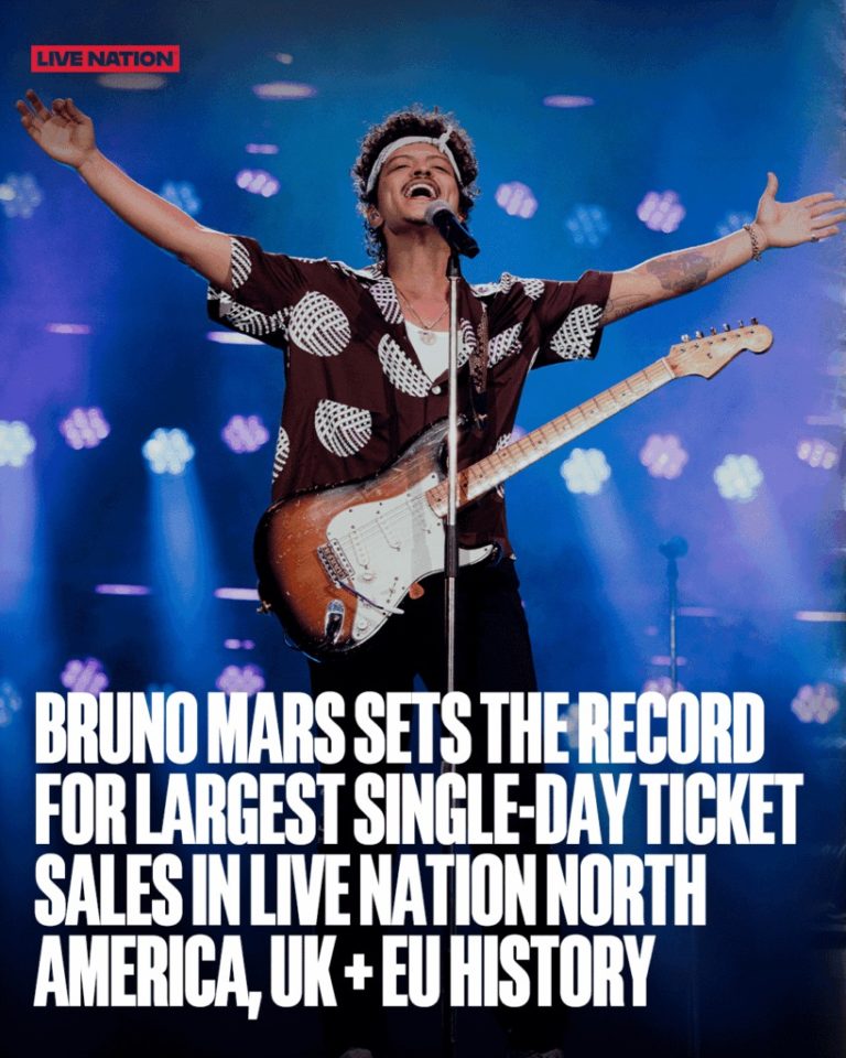 Bruno Mars Sets the Record for Largest Single-Day Ticket Sales in Live Nation History Across North America, Europe, and the UK