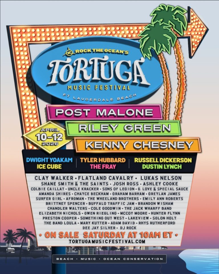 Rock The Ocean’s Tortuga Music Festival Returns With Post Malone, Riley Green And Kenny Chesney Headlining 2026