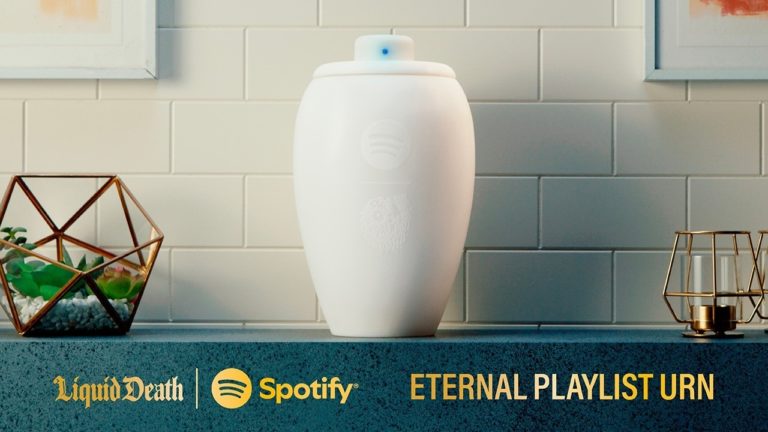 Liquid Death and Spotify Team Up to Create the World’s First Music-Streaming Burial Urn
