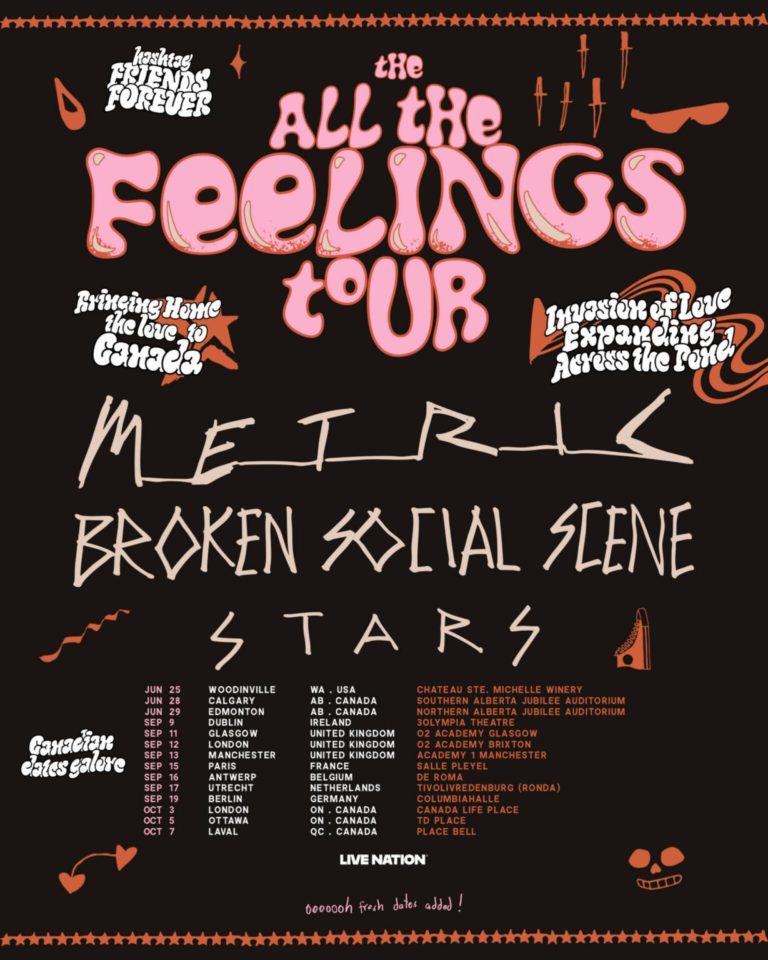 Metric, Broken Social Scene And Stars Expand “All The Feelings Tour” Worldwide
