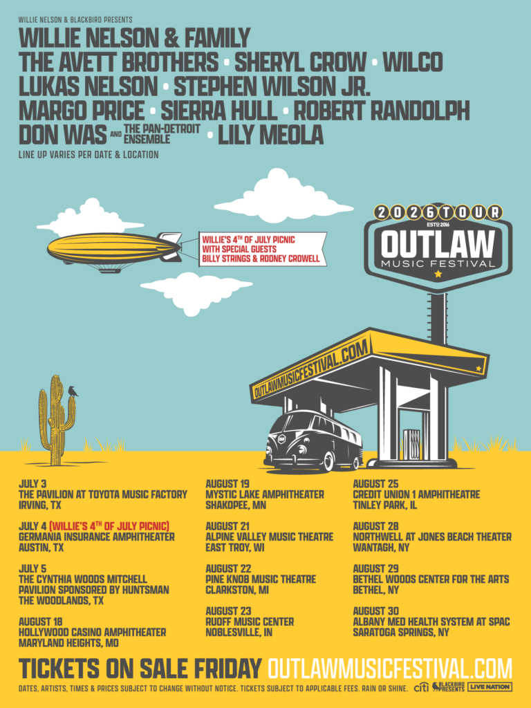 Willie Nelson’s Outlaw Music Festival Tour Returns For Its Second Decade With Sheryl Crow, The Avett Brothers, Wilco, And More