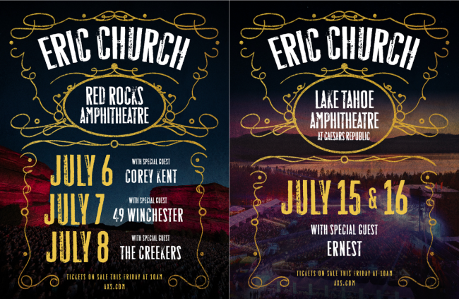 Eric Church Announces Three Nights at Red Rocks and Two at Lake Tahoe This July