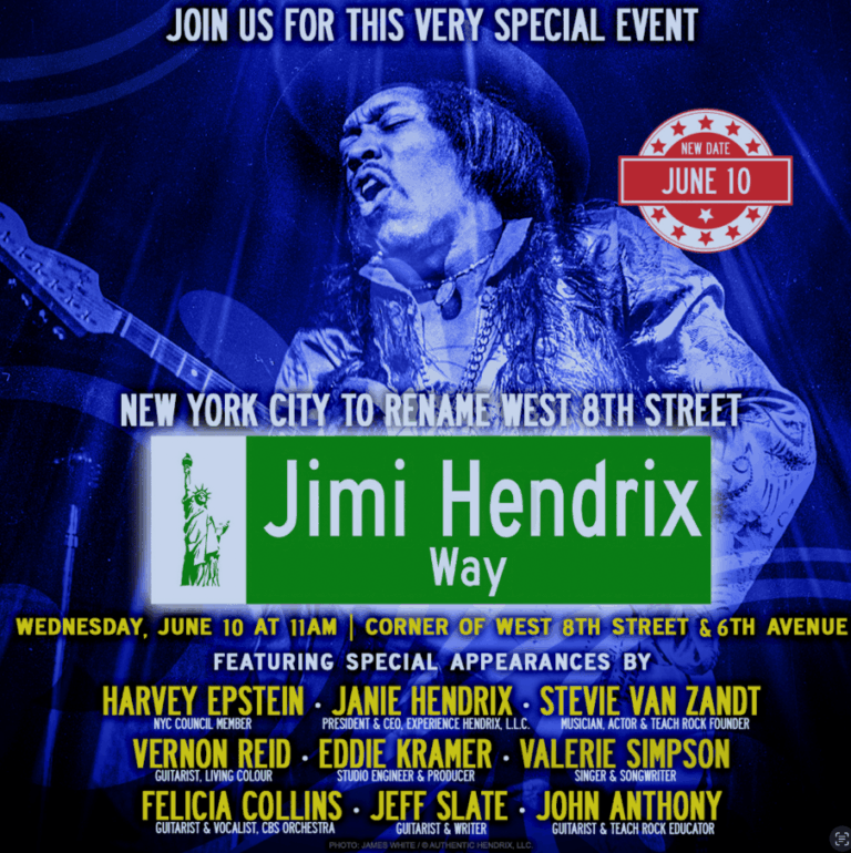 NYC Co-Names West 8th Street For Jimi Hendrix, Launching National TeachRock Education Push